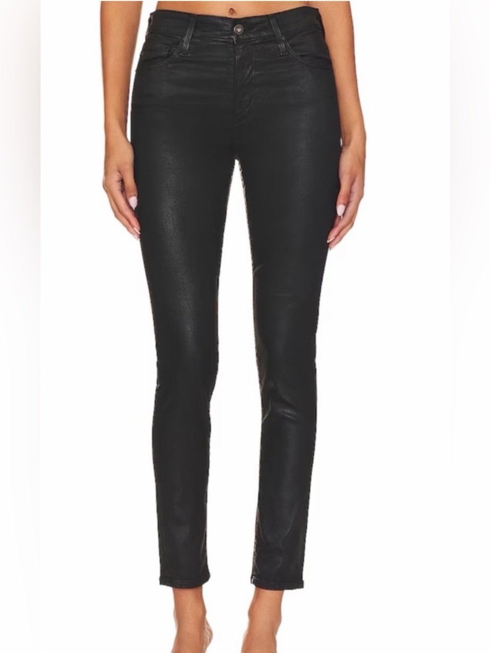 AG Adriano Goldschmeid the Farrah High Rise Skinny Coated Black Jeans